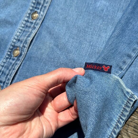 Vtg 90s Disney Mickey Mouse Chambray Denim Shirt Womens 18/20 Plus Sleeveless - Picture 7 of 9